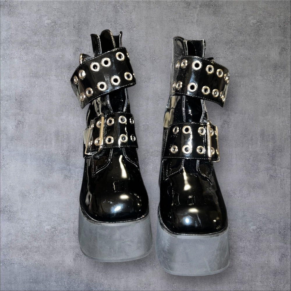 Black Platform Boots‎ with Buckle Detail